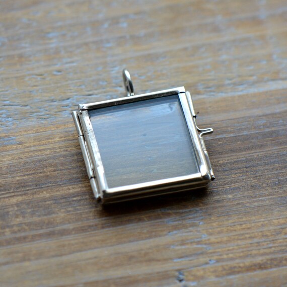 SILVER Glass Frame Pendant Small SQUARE Shape Double Sided