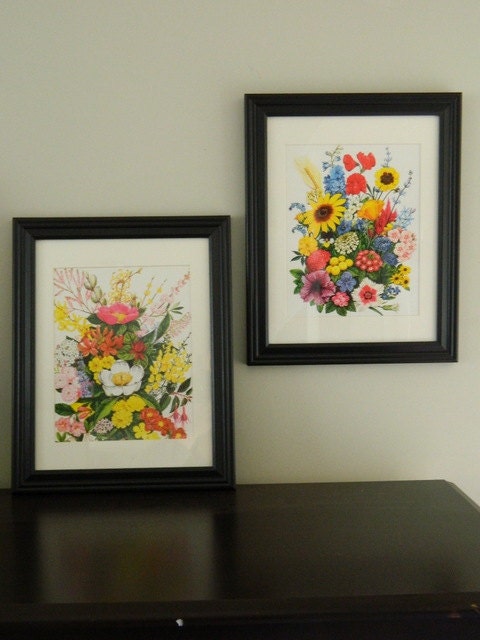 Framed Vintage Floral Prints / Botanical Prints / Pair of
