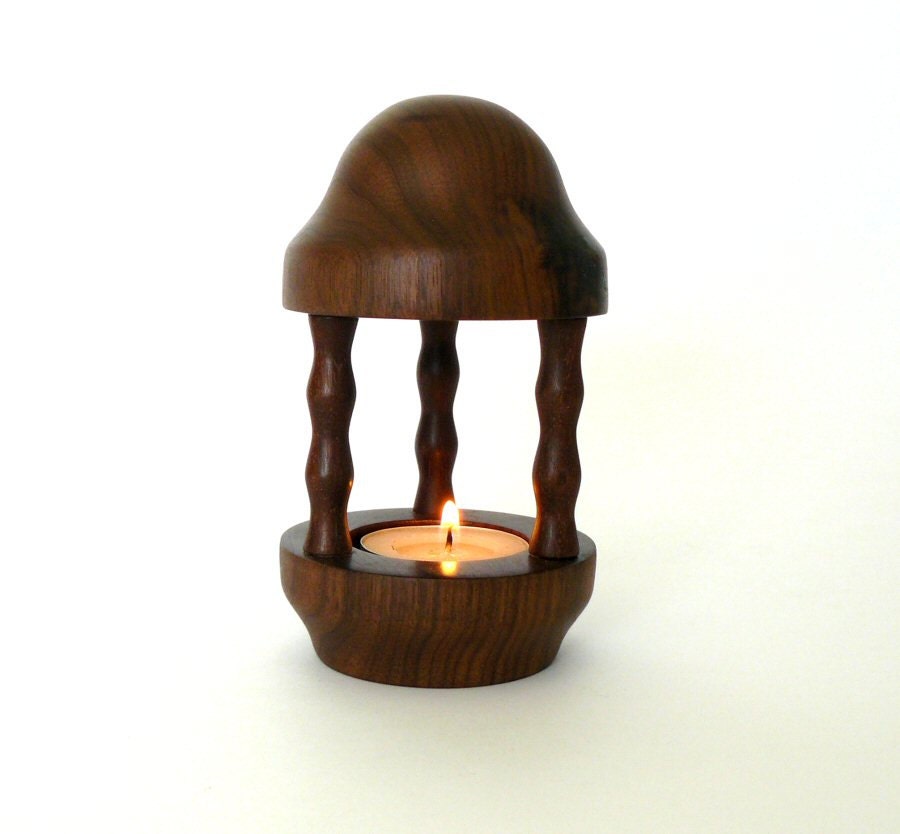 Miniature Walnut Tea Light Lantern Wooden Tealight Holder Wood
