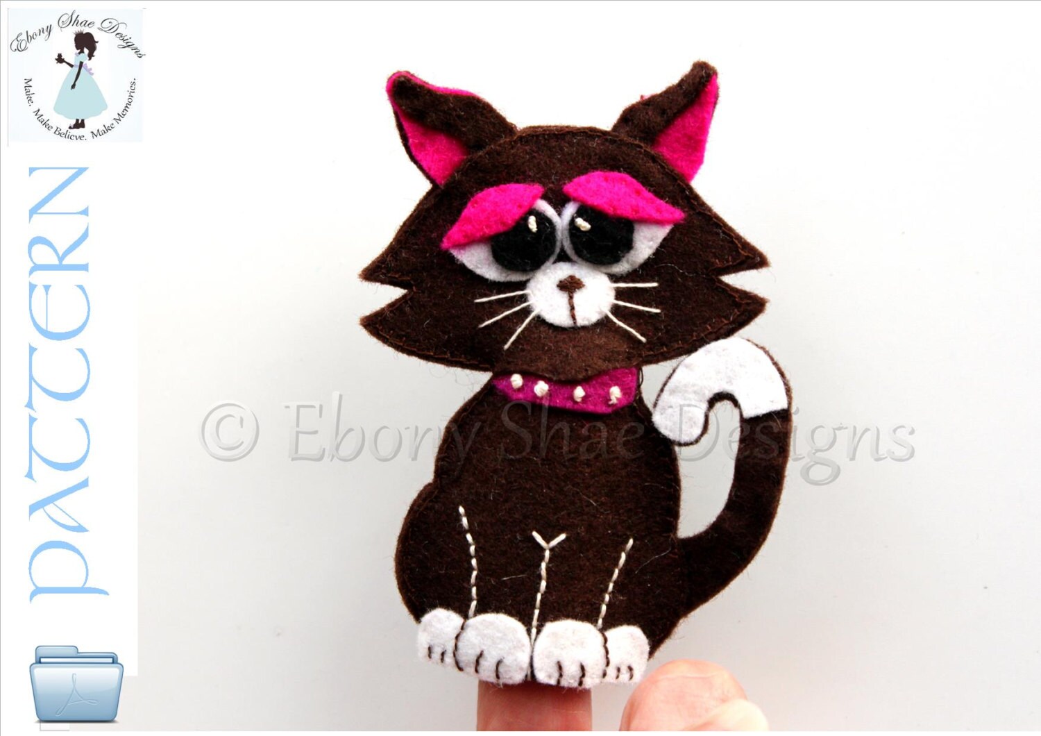 Felt Finger Puppet Pattern Cat PDF. INSTANT DOWNLOAD.