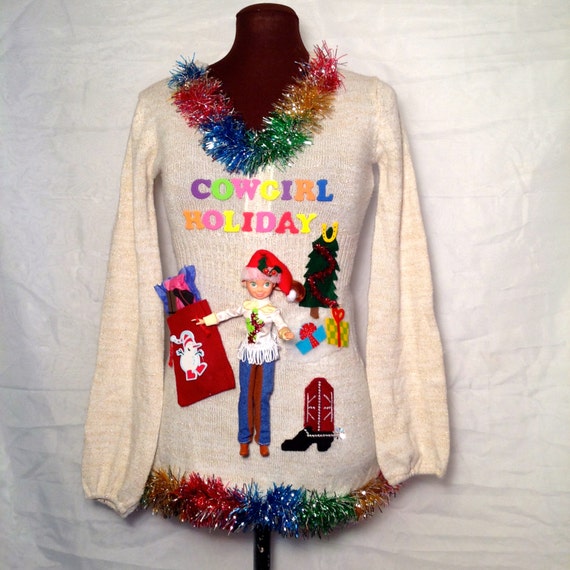 Cowgirl Christmas Holiday Ugly Christmas Sweater cowgirl boots