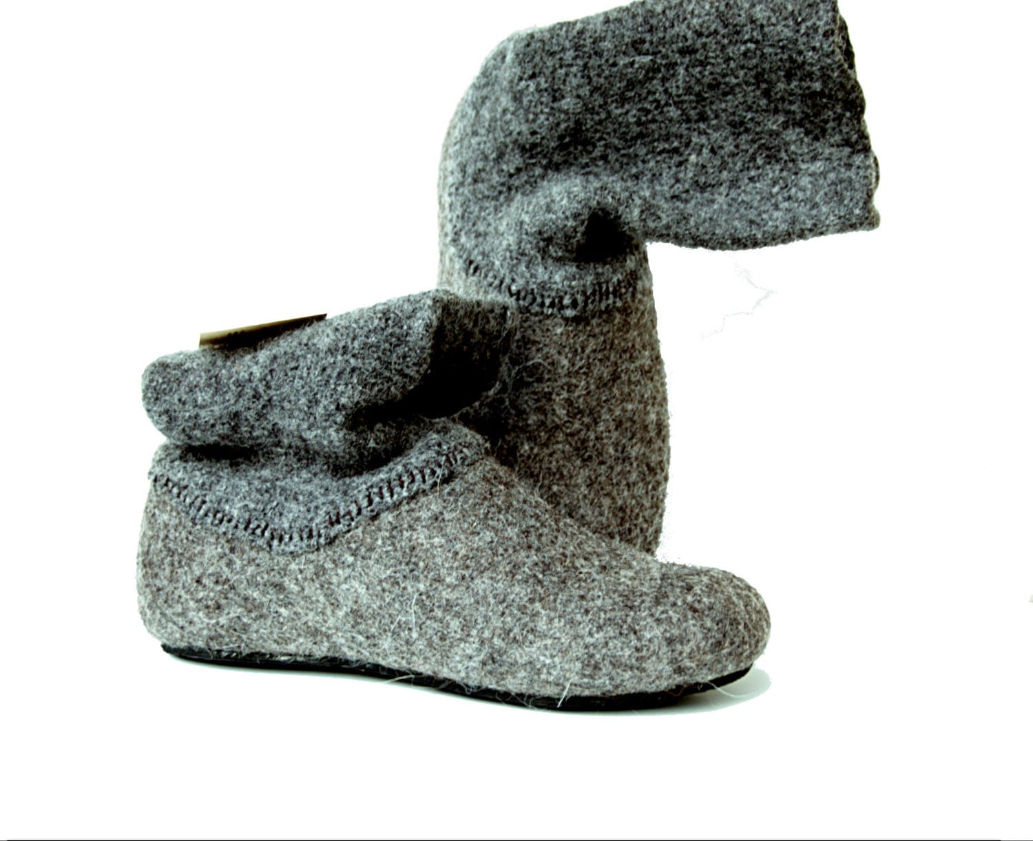 Felt wool slipper boots Gray with dark gray top by WoolenClogs