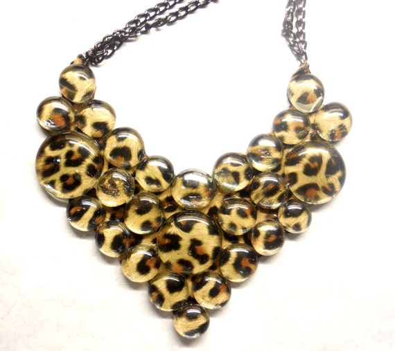 Leopard print statement necklace leopard bubbble necklace