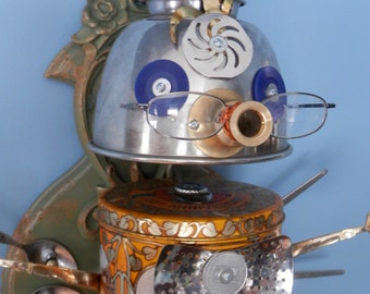 Found Object ROBOT Sculpture "Welcome Home" Original Art - Assemblage - Mixed Media