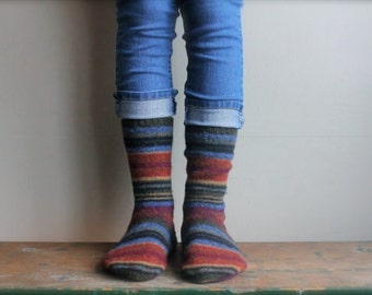 Women's Felted Wool Slippers/ Cabin Socks, Wool Slippers