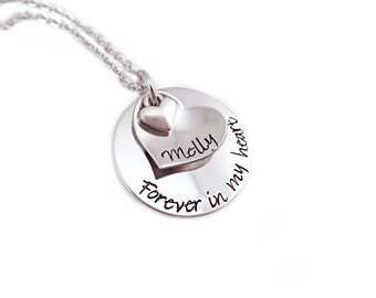 Personalized Memorial Necklace - Forever In My Heart - Loss, Remembrance, Miscarriage, Widow -  Engraved Jewelry - Memorial Jewelry - 1314