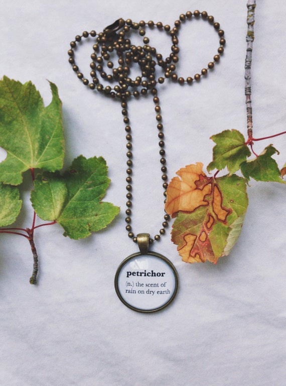 Rainy Day Necklace - Petrichor - Word Love Necklace - Autumn Jewelry