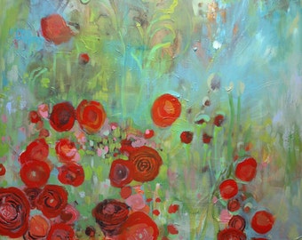 Original poppy floral abstract-- Scarlet