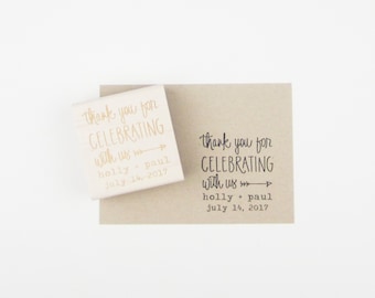 Custom Wedding Calligrapy Stamp - Thank You For Celebrating With Us personalized wedding stamp for DIY wedding favors - H4300