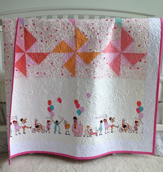 Adorable Baby Girl Quilt with Children At by KimsQuiltingStudio