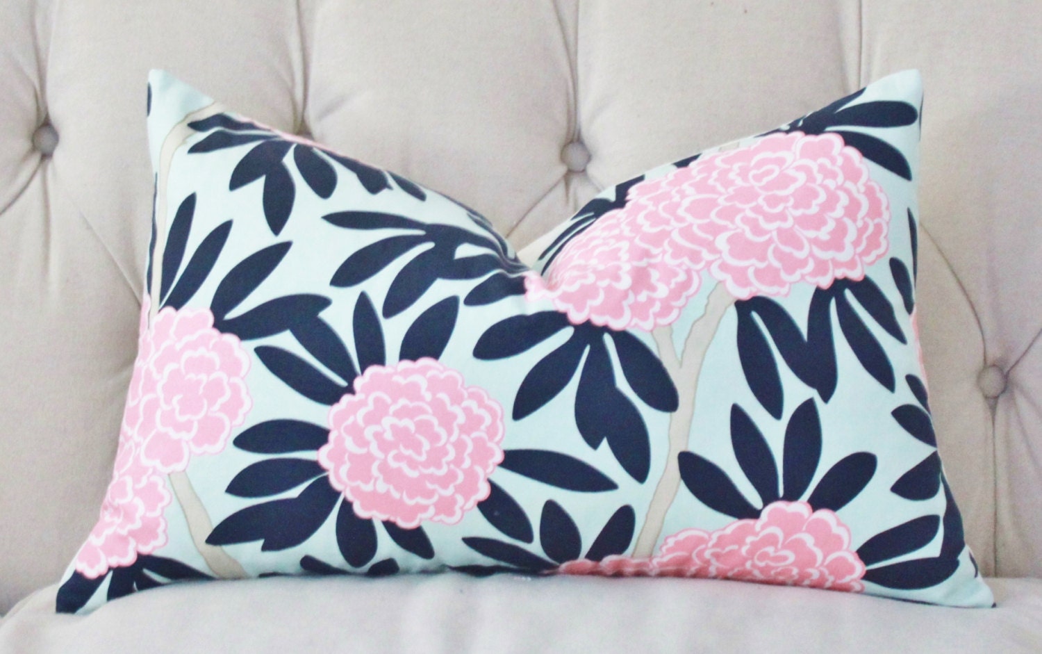 Caitlin Wilson Pillow Aqua and Navy Pillow Cover Floral