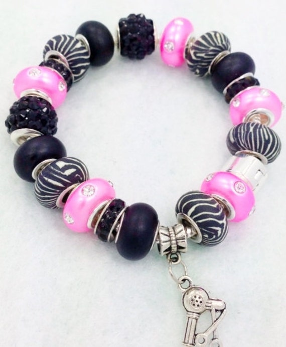 Pink Zebra Hairdresser European Style Bracelet