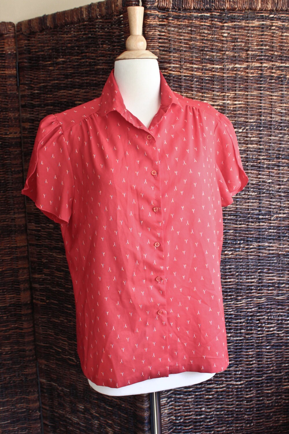 Vintage Ship n Shore Blouse Red Short Sleeve by SoughtAfterVintage