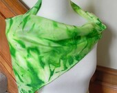 Leaf green hand dyed silk scarf, abstract green leaves, 30 inches square, ready to ship