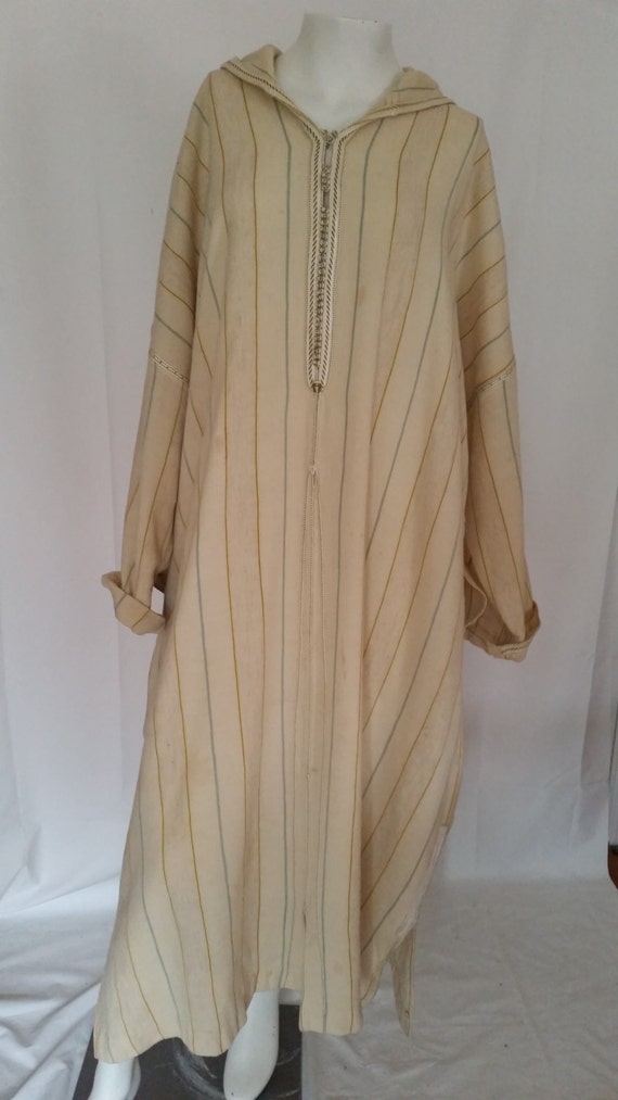 Moroccan Caftan Striped Hooded Shaman Robe by OffbeatThreads