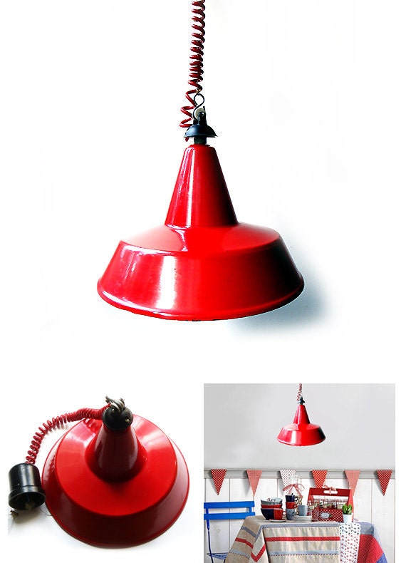 Vintage Red Industrial pendant light italian industrial red