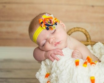 Sale! Candy Corn Halloween Headband. Baby Headband. Candy Corn Shabby Headband