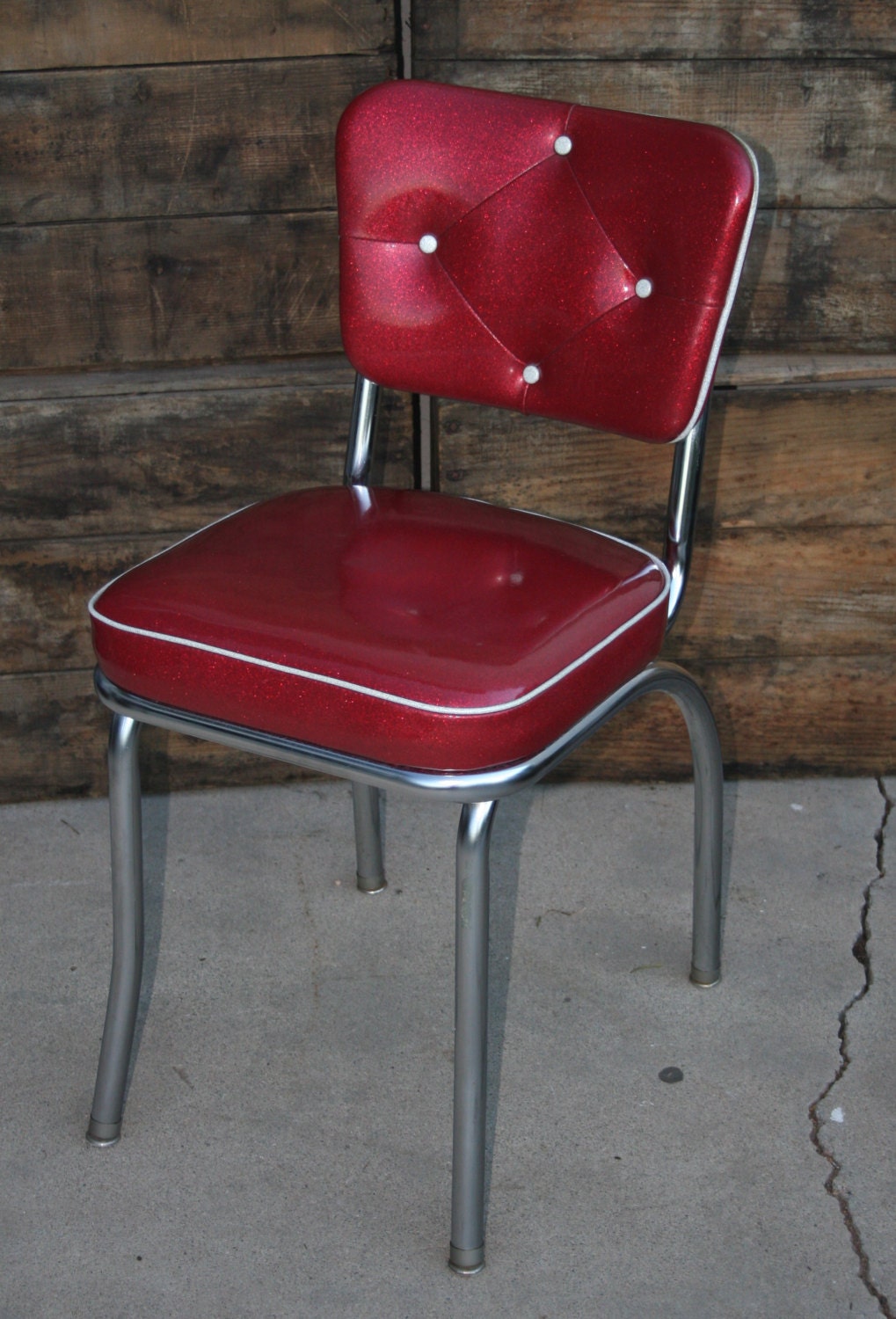 Vintage Red Chair Vinyl Modern Mid Century Industrial Metal Chrome