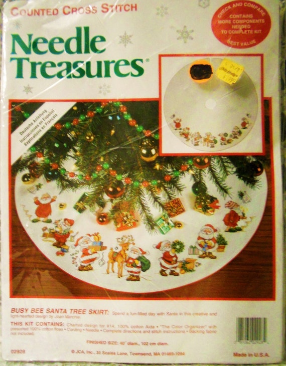 RARE Vintage Cross Stitch Tree Skirt Kit by harmonycollectibles
