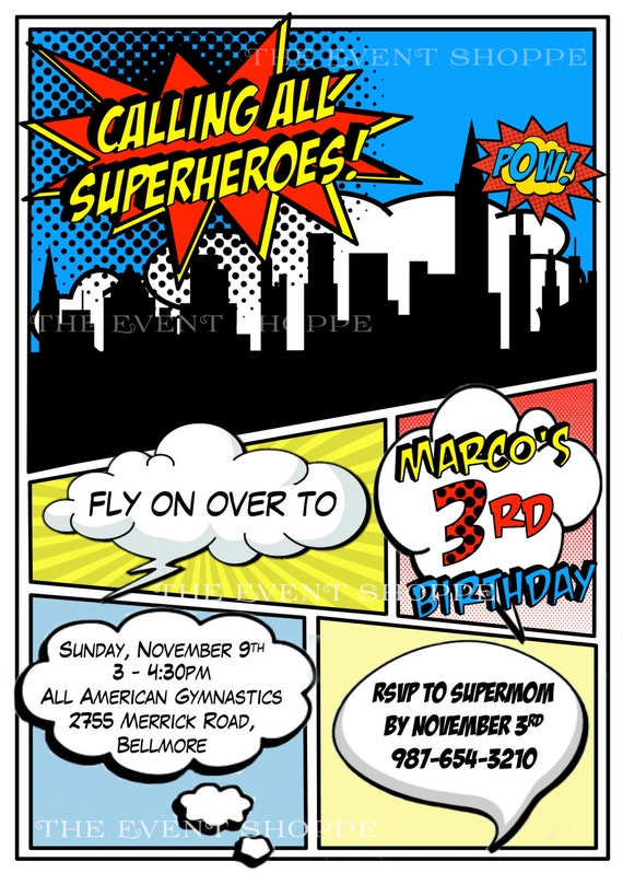 Superhero Comic Book Invitation Printable Digital Double