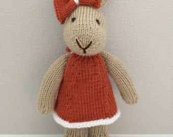 Knitted Bunny Rabbit Stuffed Toy in Dress - Stuffed Bunny - Stuffed Animal - Soft Toy - Knitted Bunny