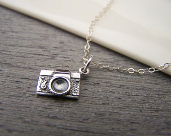 Tiny Camera Charm Photographer Sterling Silver Necklace / Gift for Her