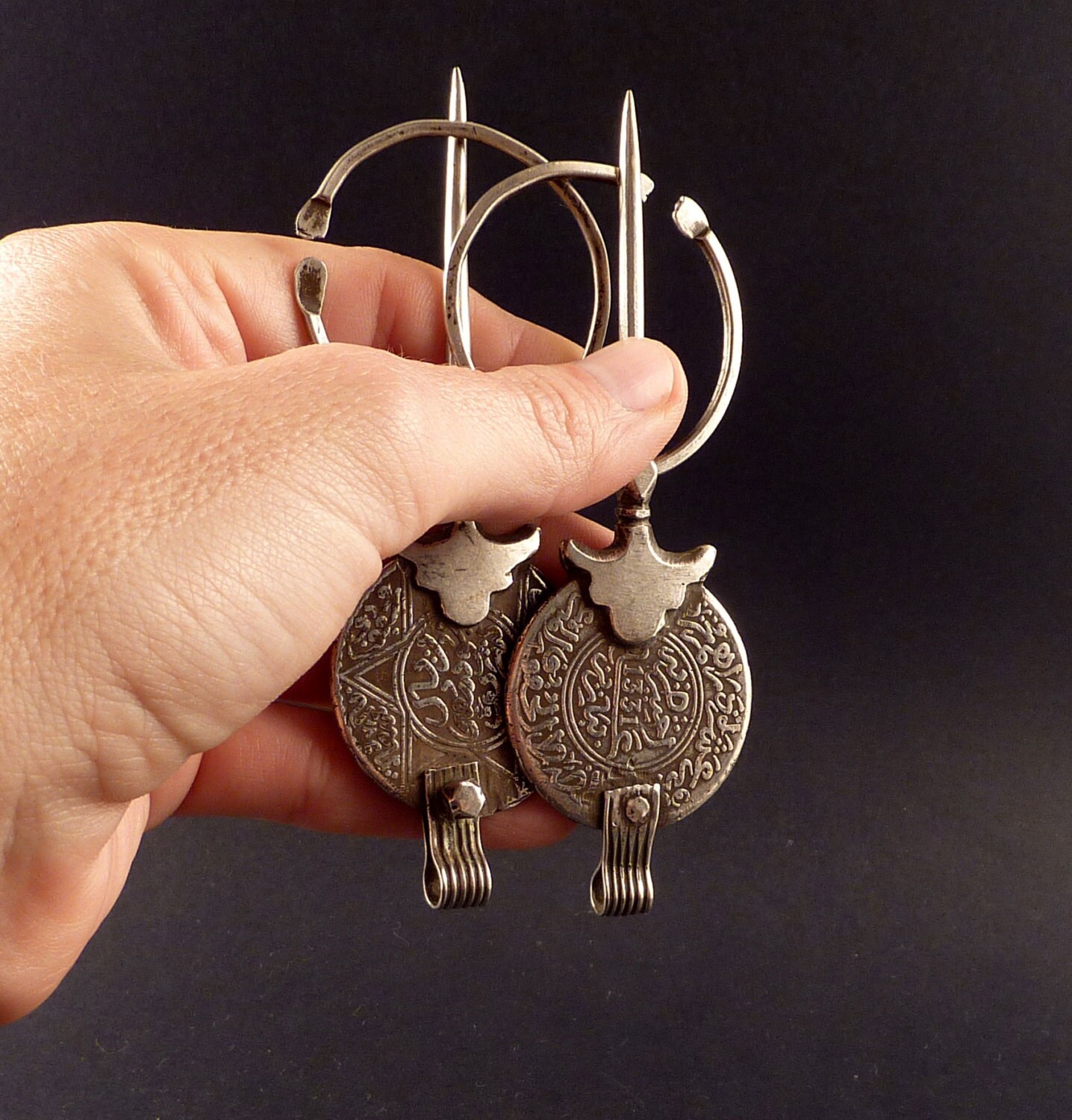 Old berber silver fibulas from Morocco, old ethnic brooch, berber