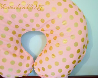Boppy Cover - Pink and Metallic Gold Dot