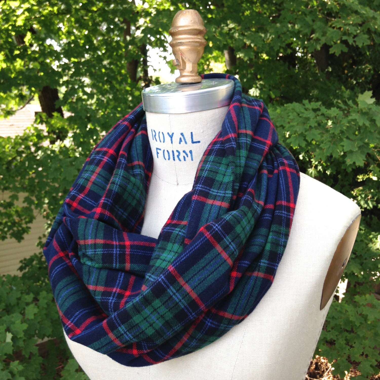 Navy Blue Green and Red Plaid Flannel Infinity Scarf by ...