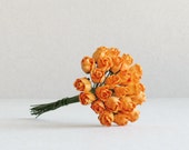 8mm Orange Rose Buds - 25 mulberry paper flowers with wire stems - Great for DIY millinery and wedding decorations [133]