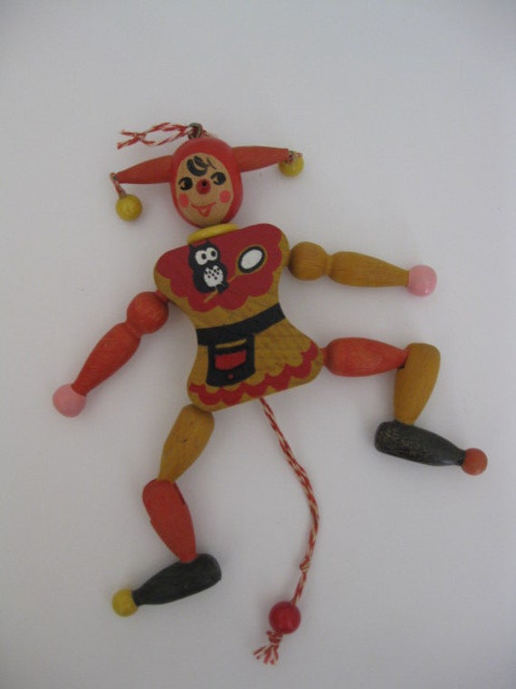 1950s Wood Jumping Jack Pull Toy Jester Original M