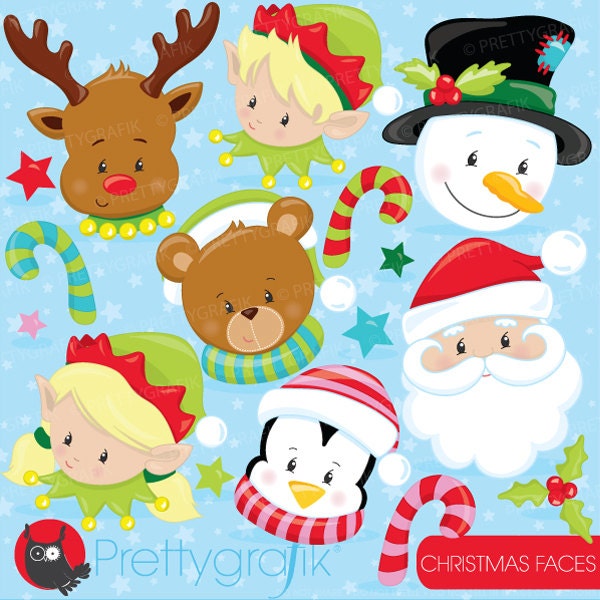 80% OFF SALE Christmas faces clipart by Prettygrafikdesign 