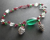 Christmas Crystals- Silver Cones- Bracelet- Red Green- Quartz- Energy- Handcrafted- Holiday- Stocking Stuffer- Gift for Her- CassieVision