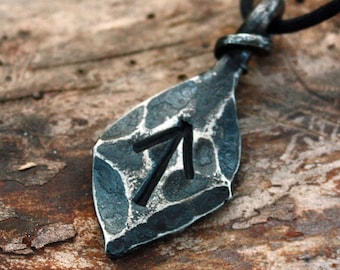 Forged Iron Tiwaz Tyr Tiw Rune Viking Amulet Runic Nordic Pendant Talisman Necklace
