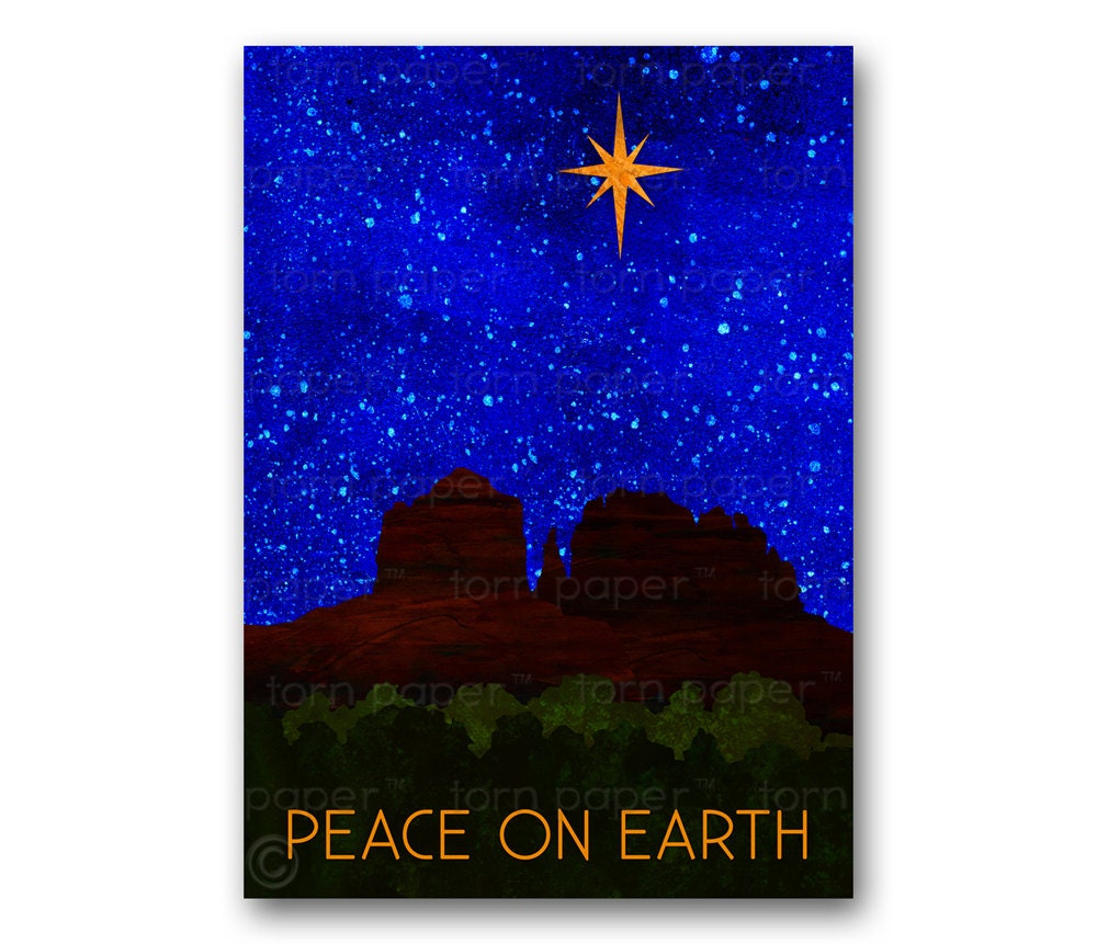 SEDONA ARIZONA Christmas Card Cathedral Rock by tornpaperco