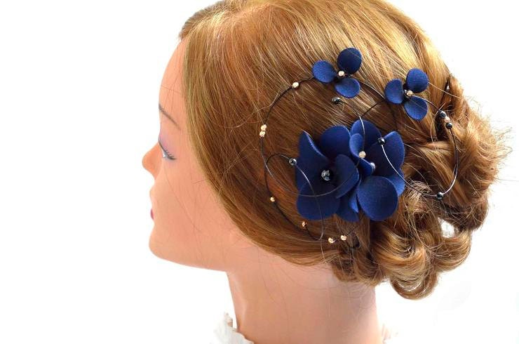 Floral headpiece Navy and gold fascinator Bridal hair clip