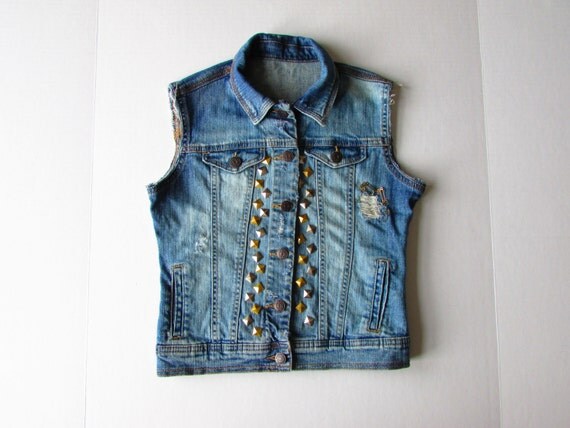 Items similar to Small Embellished Denim Vest on Etsy