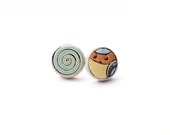 W.K. Polymer clay Stud Earrings in Light blue, Yellow and Brown colours