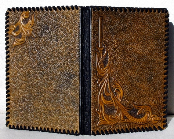 Custom made tooled leather notebook / diary / notepad cover