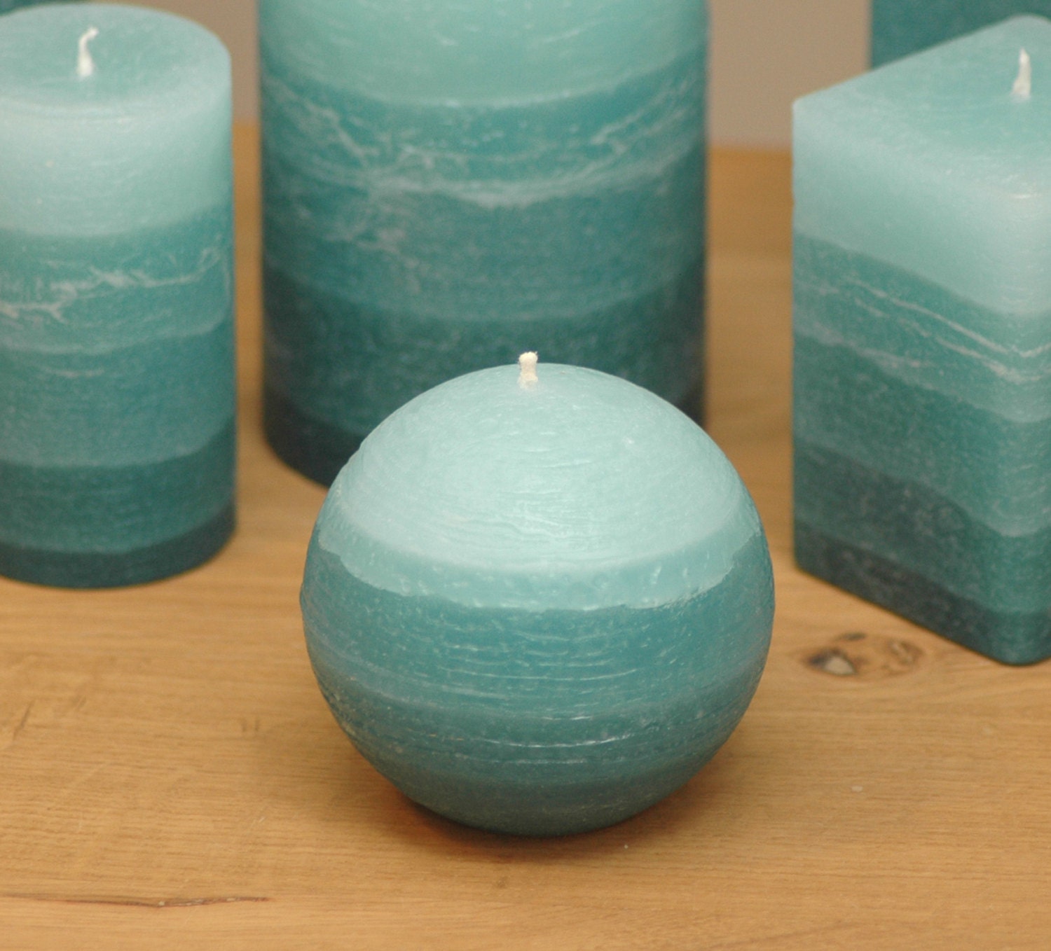 Teal Ball Candle Rustic Layered Fade Style 3