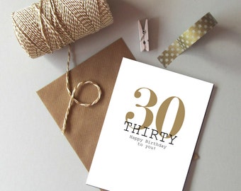 30th Birthday card - Happy 30th Birthday - Thirty today card - Age 30 birthday card