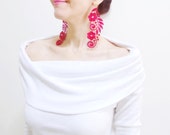 Ruby Red Lace Earrings, Valentines Day Gift Hand dyed floral asymmetric red earring, 2015 Spring Summer Jewelry Fashion earrings