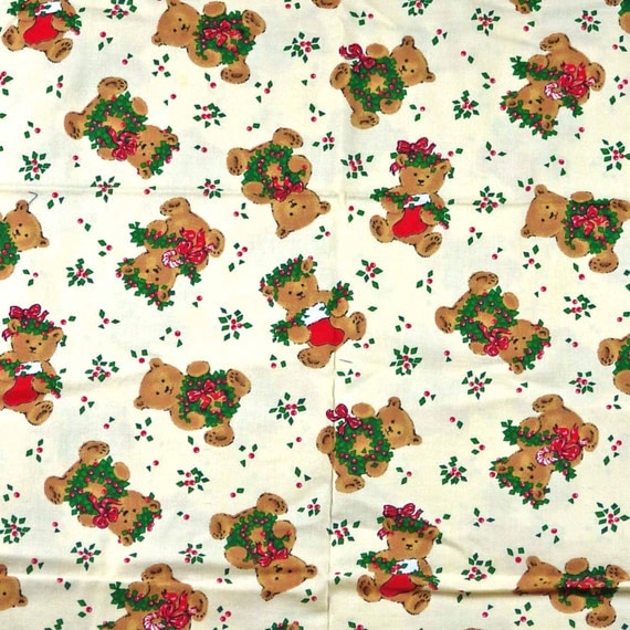 Quilting Cotton Christmas Print Fabric Teddy Bears Holly