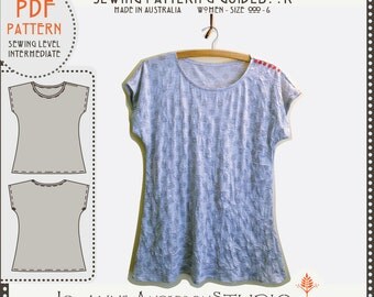 Eliza Tshirt, Womens PDF sewing pattern & guidebook - Size 000 - 6. Instant Download. Bust measurement 101cm (39 3/4 ") to 141cm (55 1/2")