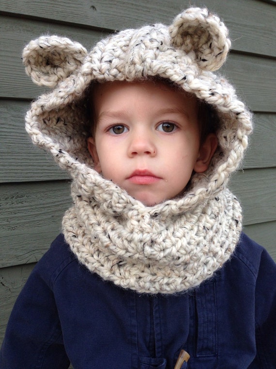 Kids Cowl Bear Cowl Kids Hooded Cowl by BrotherEarthBoutique