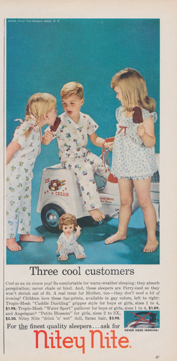 1958 Nitey Nite Children's Clothing Fashion Photo Ad