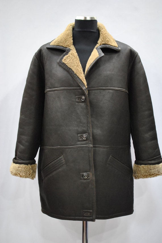 Vintage WOMEN PARKA shearling coat leather coat by TheArtofReUSE