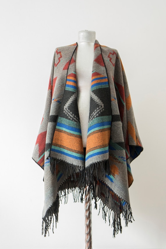 Aztec Wool poncho Tribal Poncho Ethnic Poncho Boho Poncho