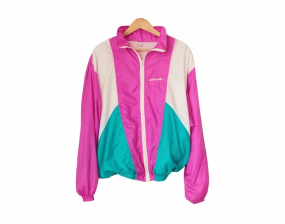 90s ADIDAS windbreaker neon pink white green jogging sweat