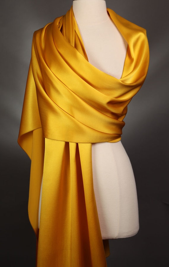 Yellow Silk Scarf Long Handmade Solid Color Golden Yellow